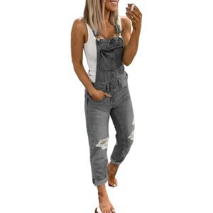 Womens Sz Medium Casual Wear Faded Black Denim Ripped Distressed  Jean Overalls